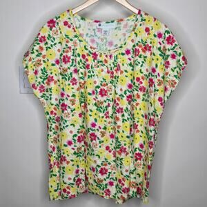 ELLA SIMONE Bright Multicolor Floral Short Sleeve Top Size XL
